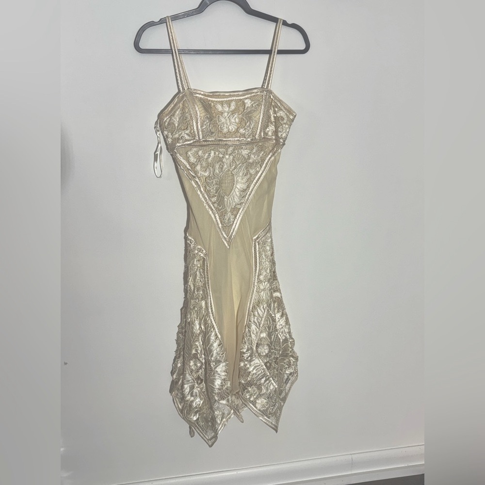 Sue Wong Gold Embroidered Midi Dress